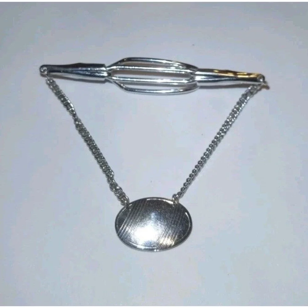 Vintage Anson Sterling Silver Tie Clip With Chain And Pendant For Engraving